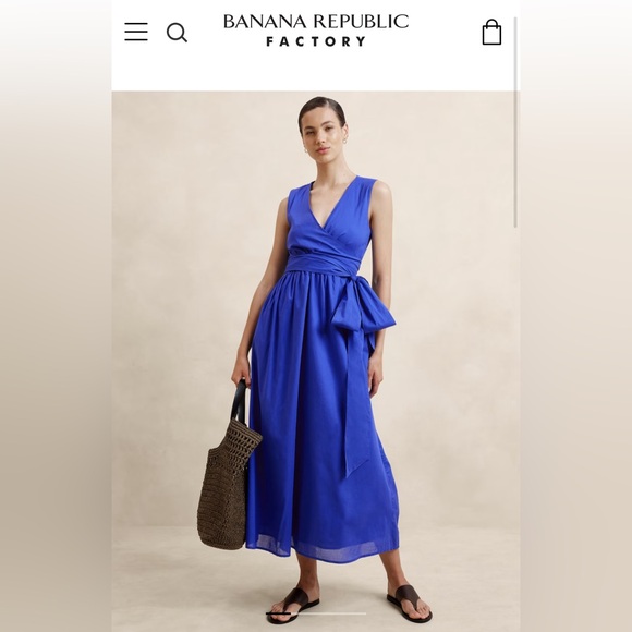 banana republic factory blue dress Linen-Blend Drapey Midi Dress